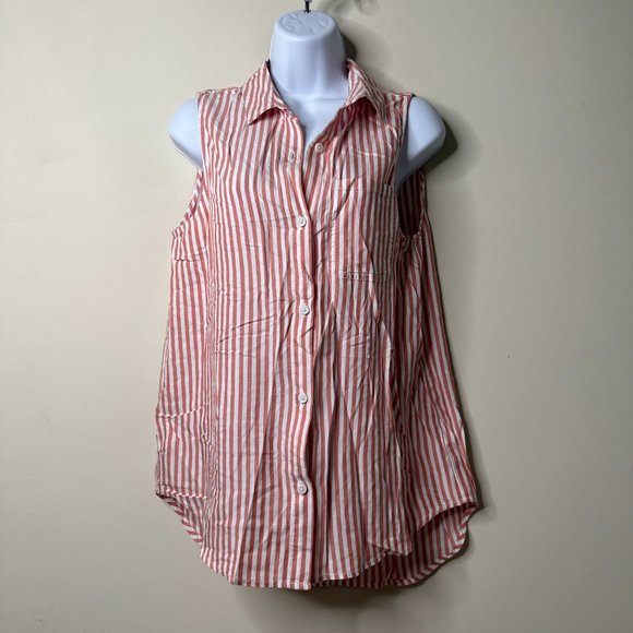 Beach Lunch Lounge Multicolor Striped Sleeveless Button Front Shirt Small - Picture 2 of 6